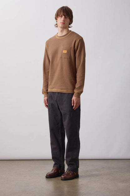Service Works Waffle Contrast Thermal Long Sleeve Tee - Brown/Yellow