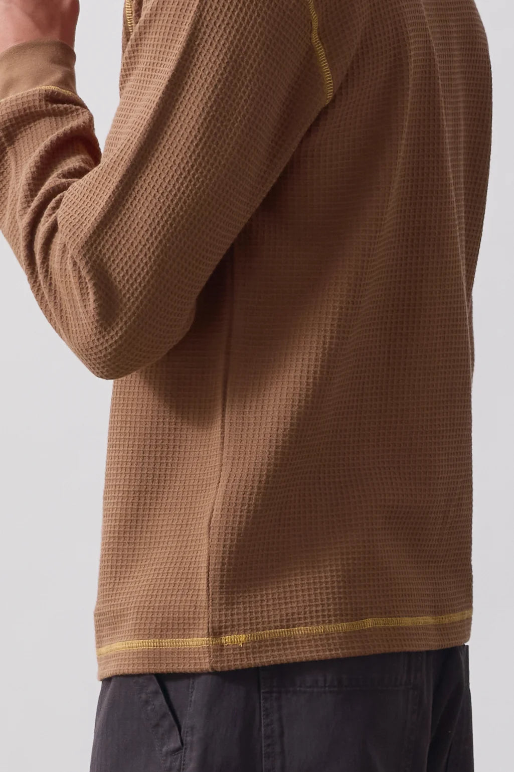 Service Works Waffle Contrast Thermal Long Sleeve Tee - Brown/Yellow