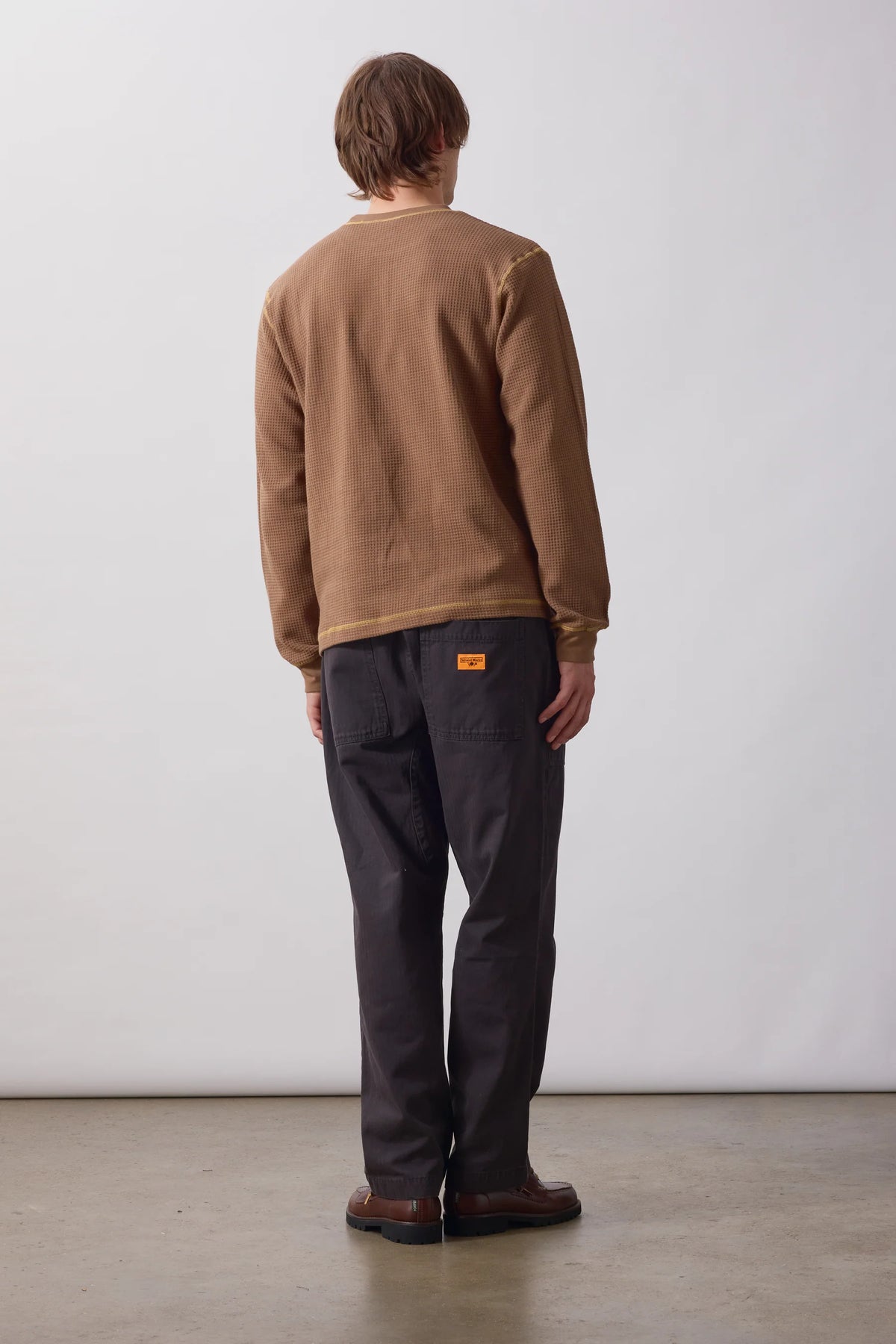 Service Works Waffle Contrast Thermal Long Sleeve Tee - Brown/Yellow