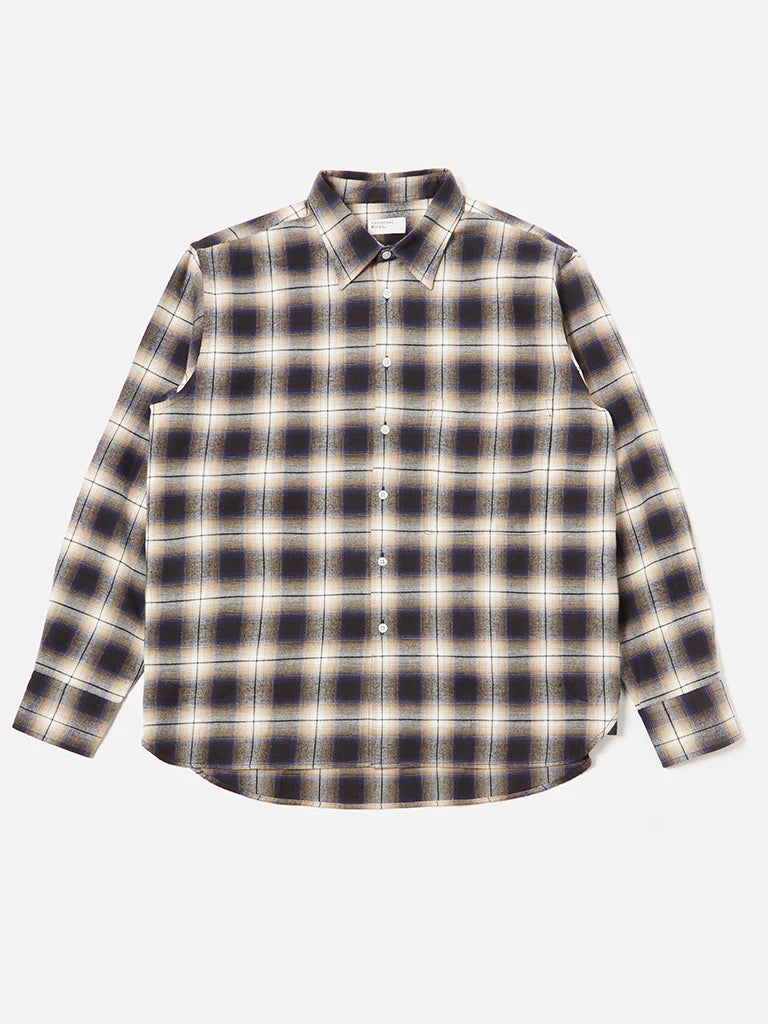 Universal Works Square Pocket Shirt in Wyoming Check Navy