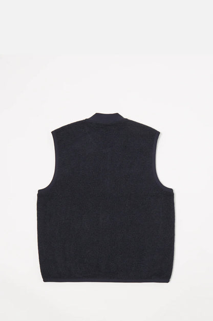 Universal Works Zip Waistcoat in Navy Wool Fleece