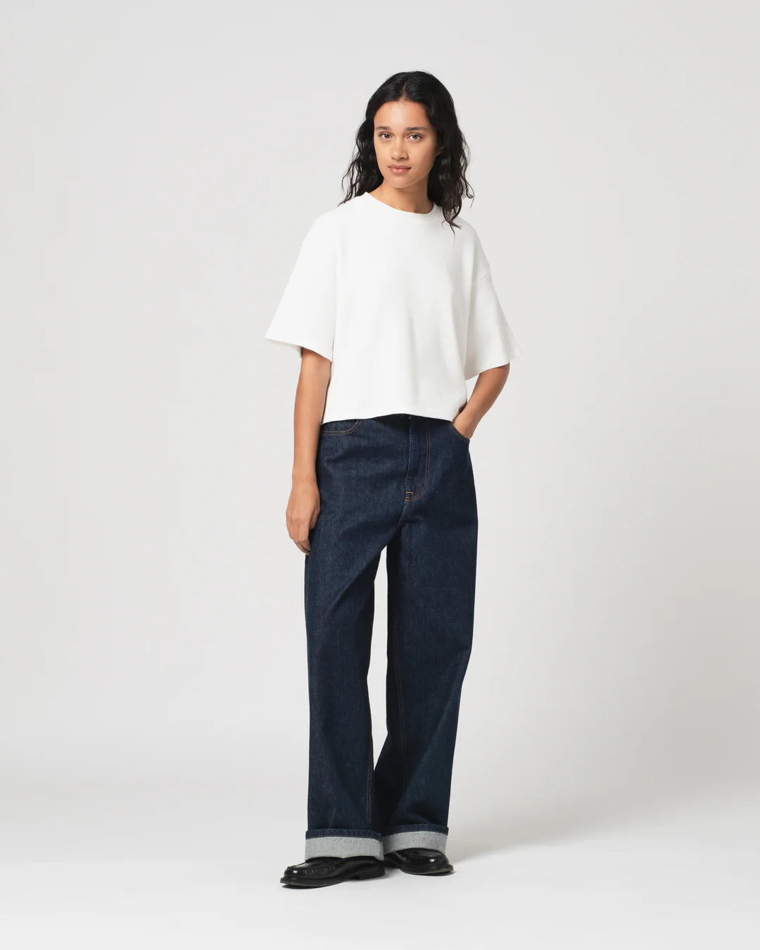 Girls of Dust Big Cropped Waffle T-Shirt - Off White
