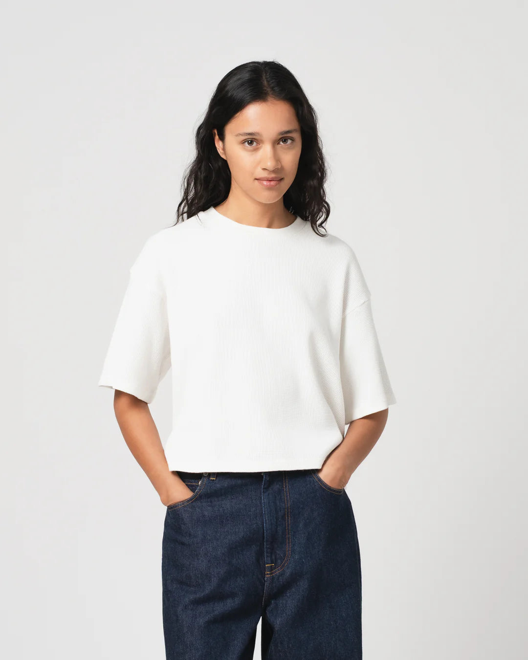 Girls of Dust Big Cropped Waffle T-Shirt - Off White