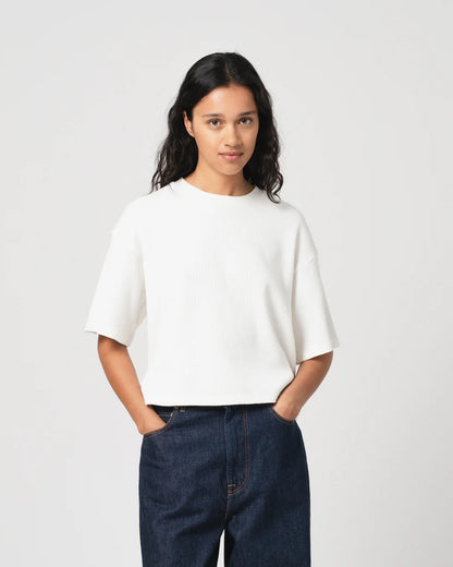 Girls of Dust Big Cropped Waffle T-Shirt - Off White