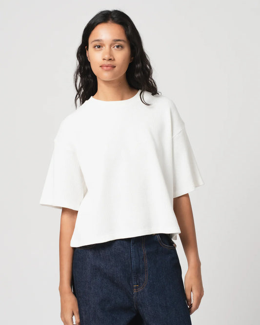 Girls of Dust Big Cropped Waffle T-Shirt - Off White