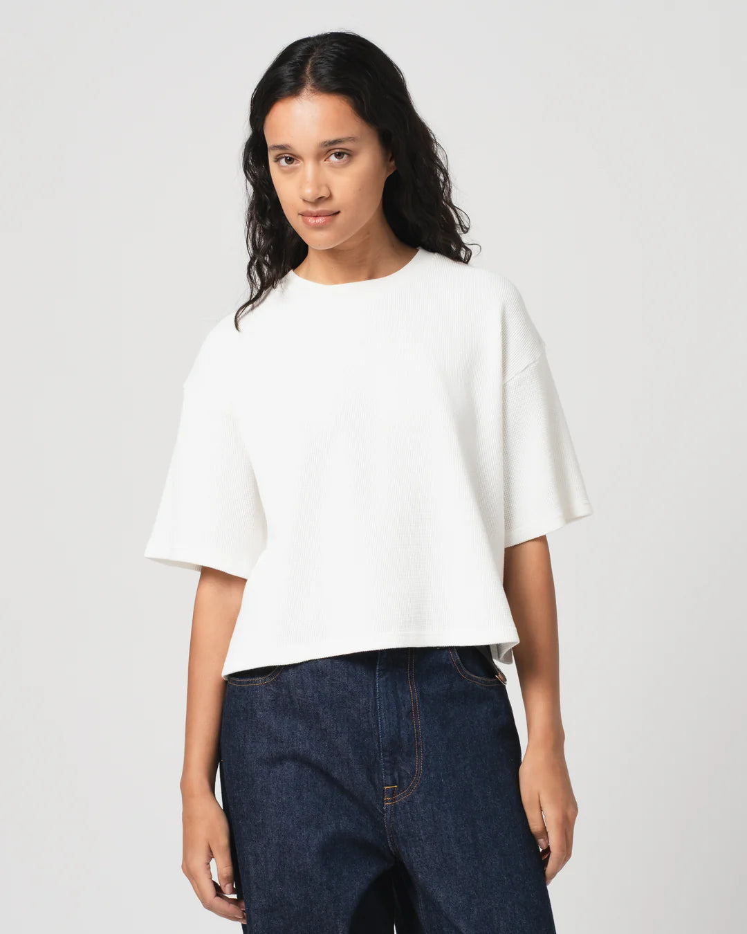 Girls of Dust Big Cropped Waffle T-Shirt - Off White