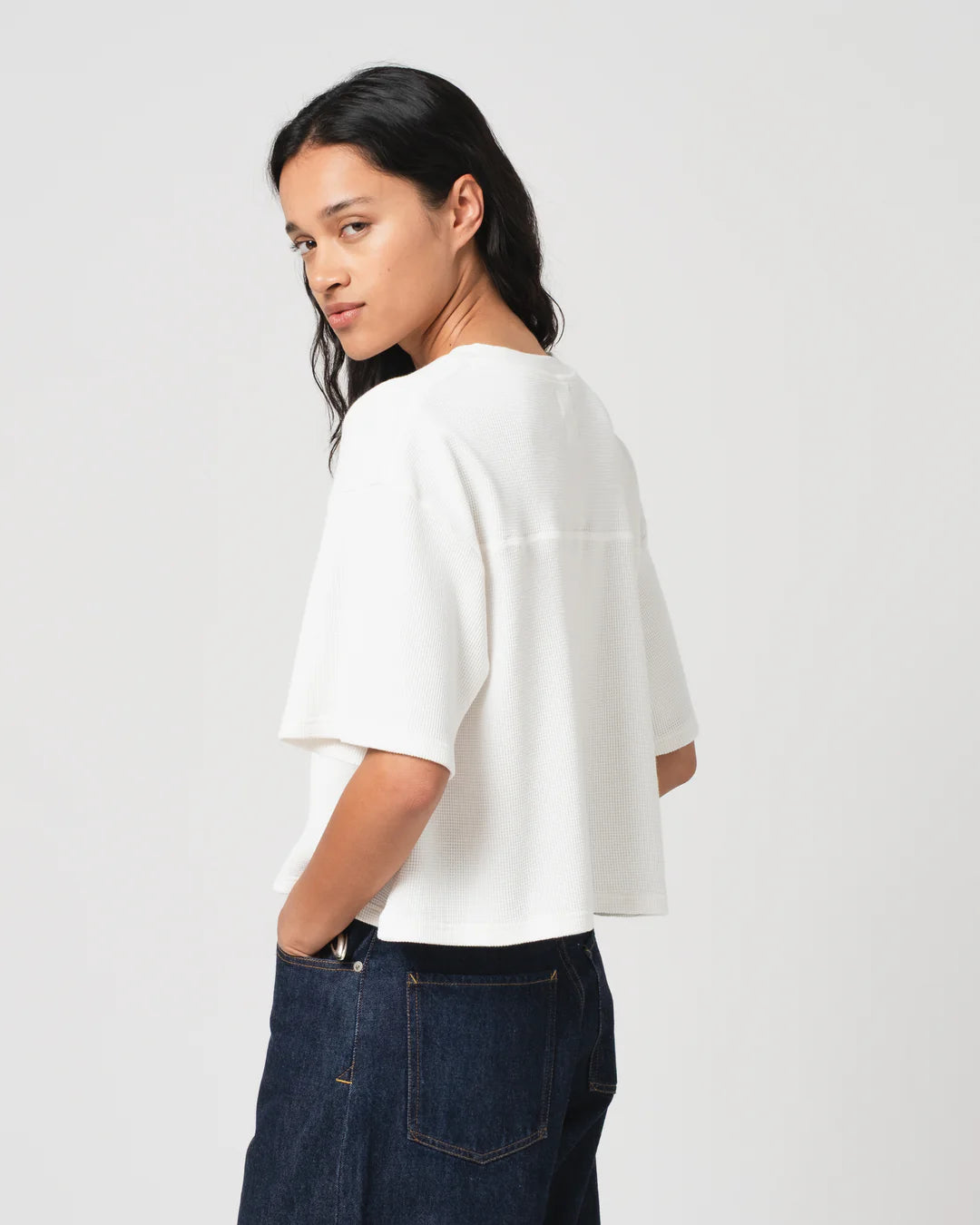 Girls of Dust Big Cropped Waffle T-Shirt - Off White