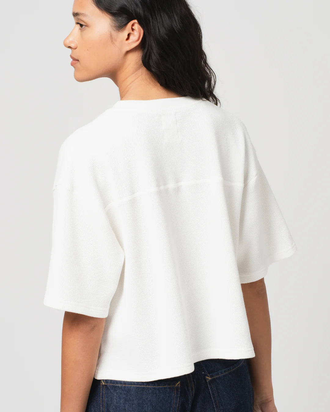 Girls of Dust Big Cropped Waffle T-Shirt - Off White