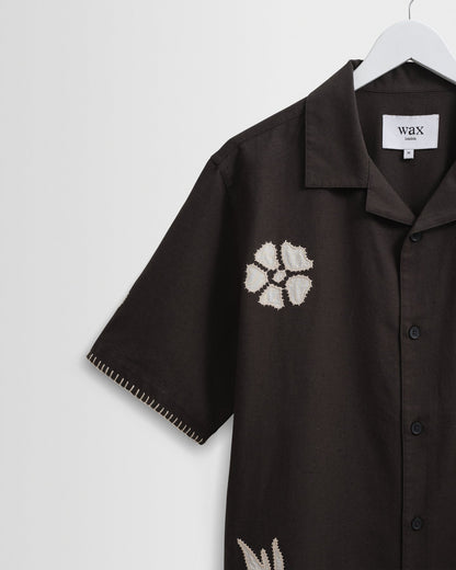 Wax London Didcot Black Doodle Applique Short-Sleeve Shirt
