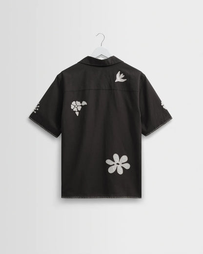 Wax London Didcot Black Doodle Applique Short-Sleeve Shirt