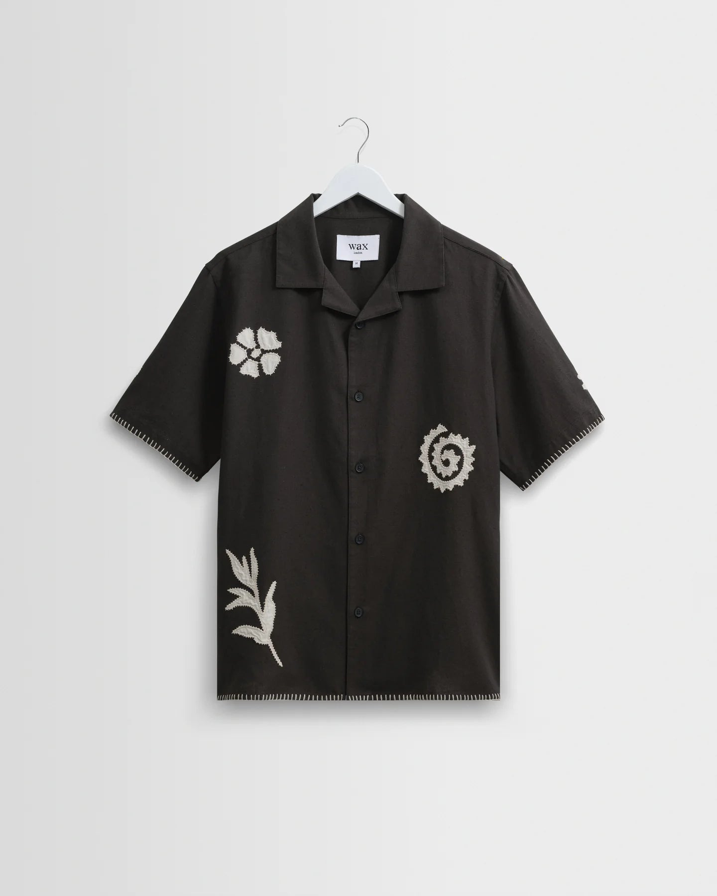 Wax London Didcot Black Doodle Applique Short-Sleeve Shirt