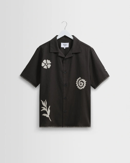 Wax London Didcot Black Doodle Applique Short-Sleeve Shirt