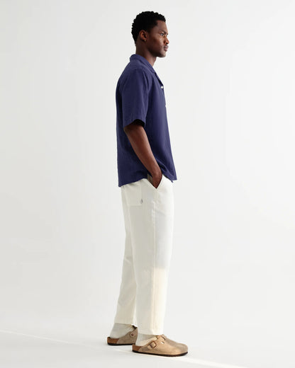 Wax London Didcot Dark Blue Double-Weave Seersucker Short-Sleeve Shirt