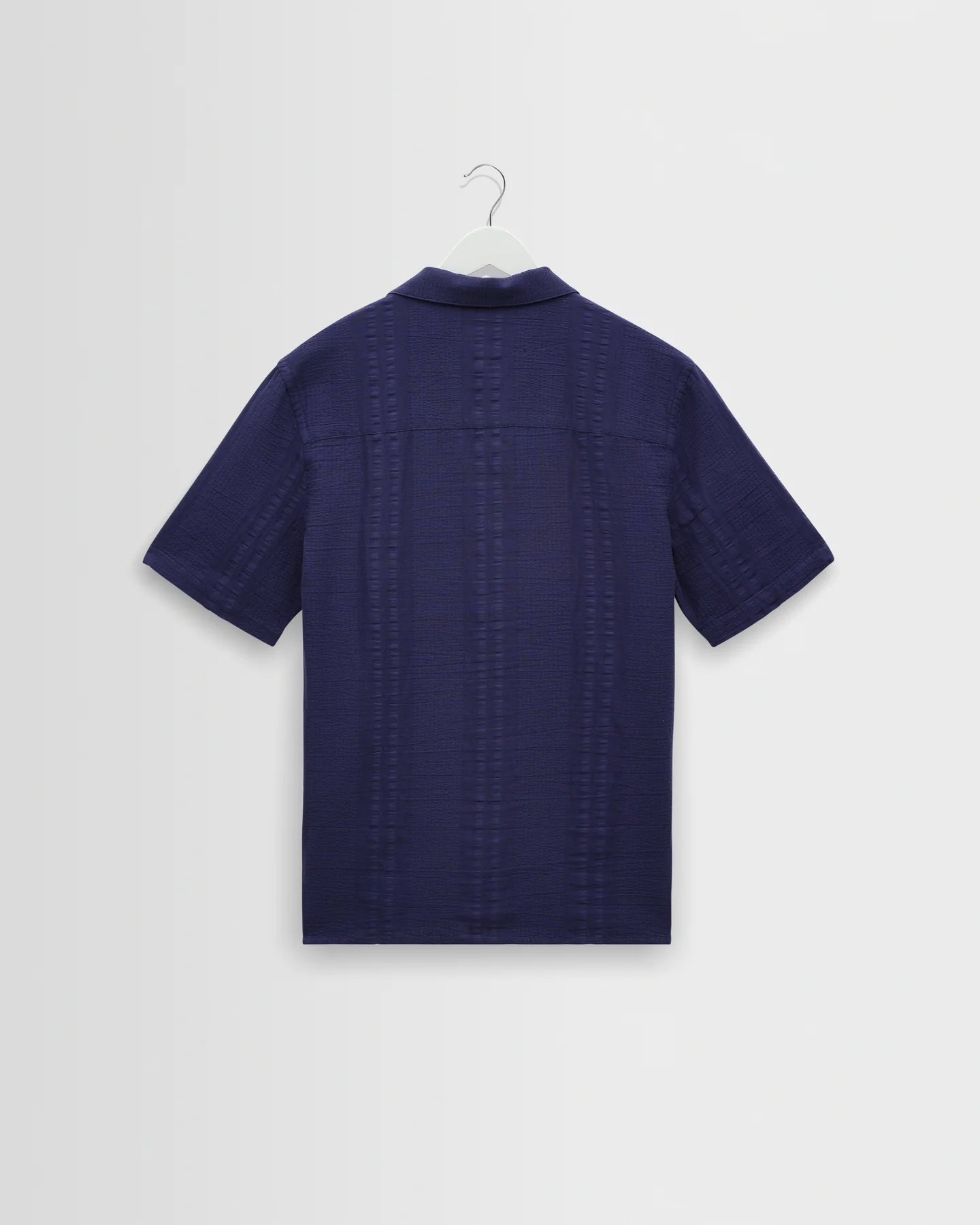 Wax London Didcot Dark Blue Double-Weave Seersucker Short-Sleeve Shirt