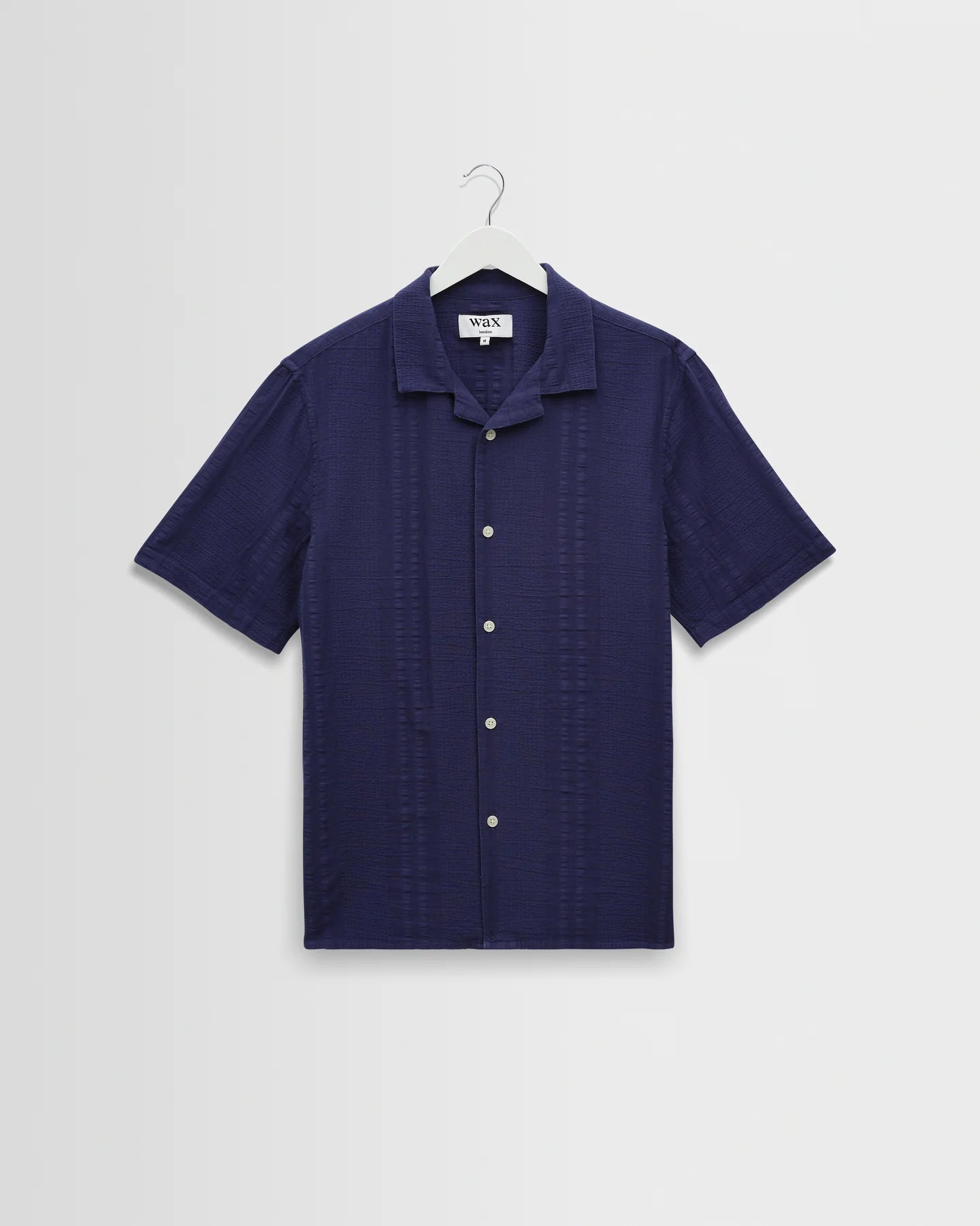 Wax London Didcot Dark Blue Double-Weave Seersucker Short-Sleeve Shirt