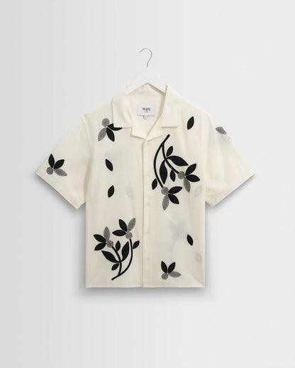 Wax London Didcot Ecru And Black Bloom Applique Short-Sleeve Shirt