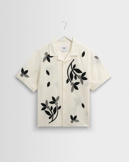 Wax London Didcot Ecru And Black Bloom Applique Short-Sleeve Shirt