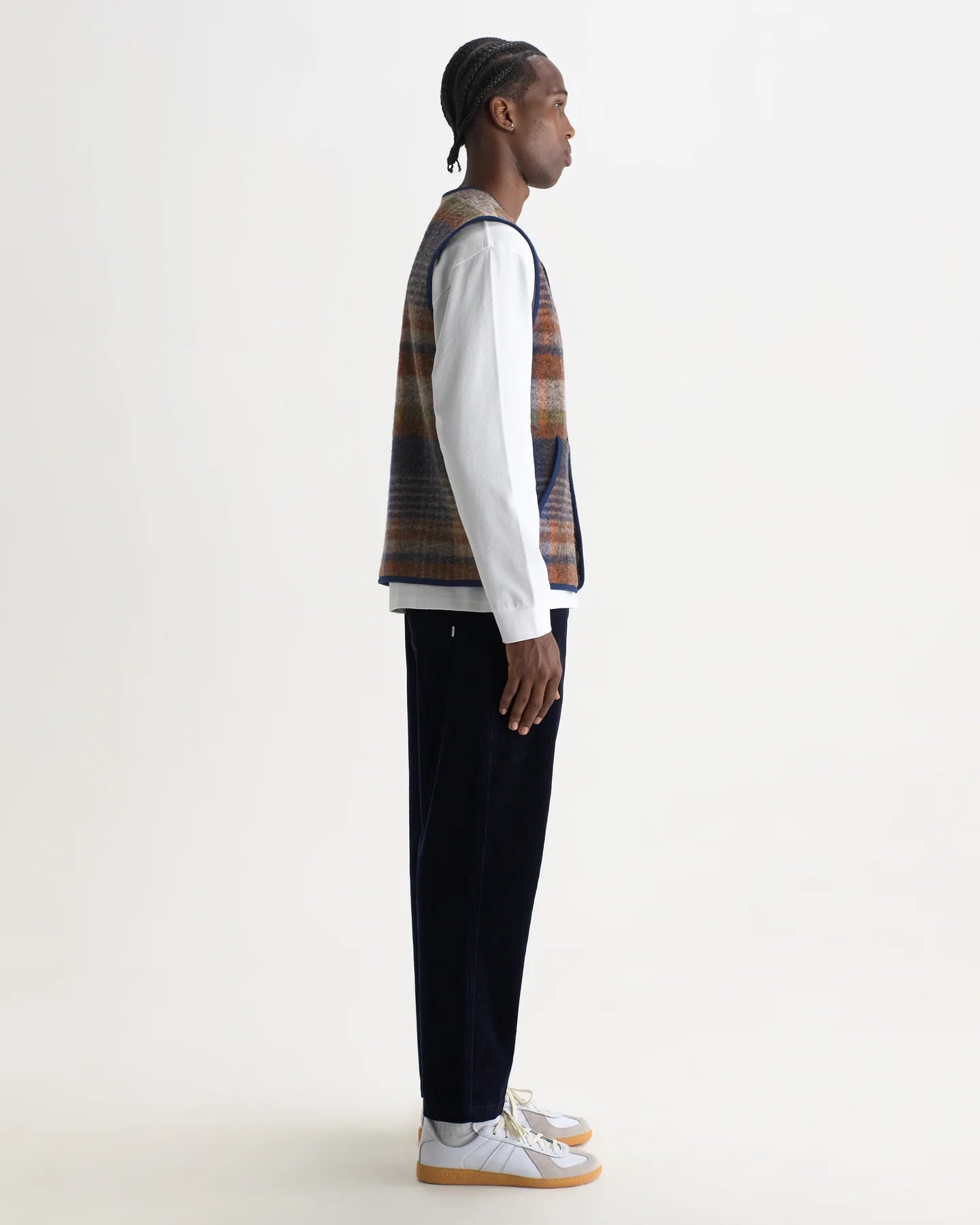 Wax London Gower - Oatmeal And Multicolour Check Wool Gilet