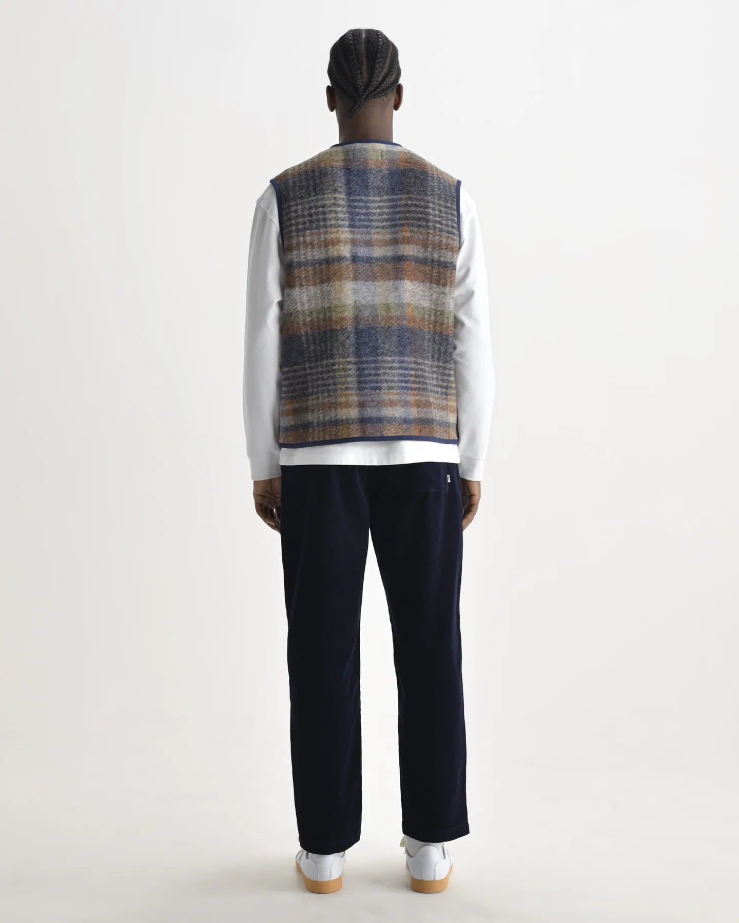 Wax London Gower - Oatmeal And Multicolour Check Wool Gilet