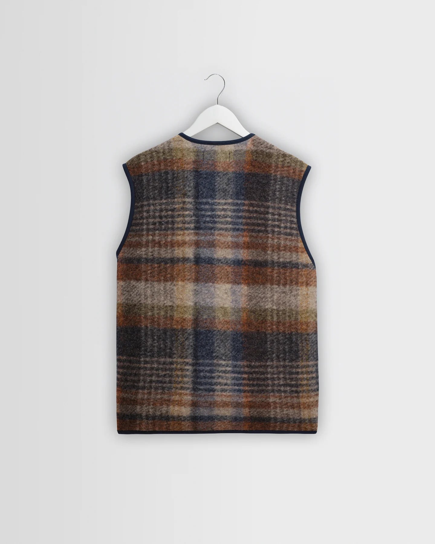 Wax London Gower - Oatmeal And Multicolour Check Wool Gilet