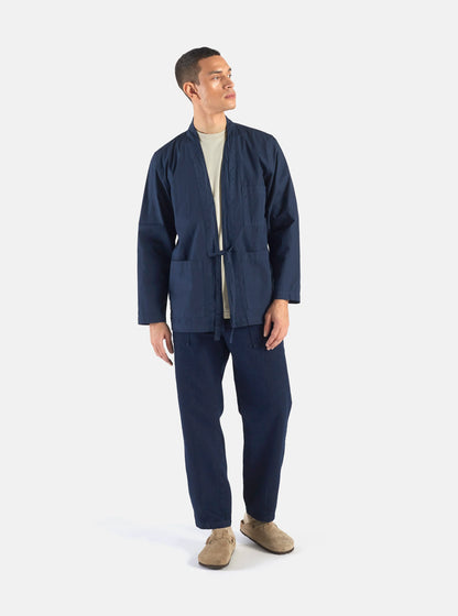 Universal Works Tie Front Jacket In Navy Organic Fine Poplin