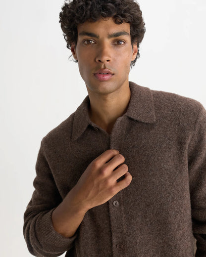 Wax London Tristan - Chocolate Brown Fluffy Long-Sleeve Knitted Polo