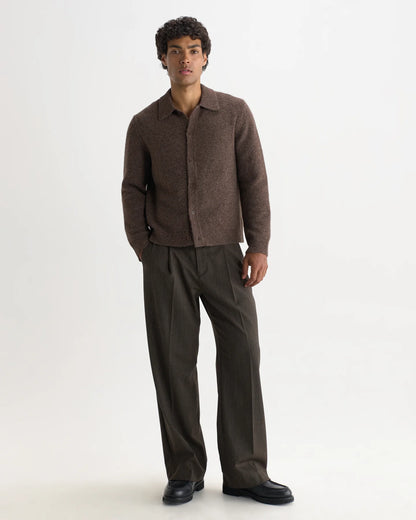 Wax London Tristan - Chocolate Brown Fluffy Long-Sleeve Knitted Polo