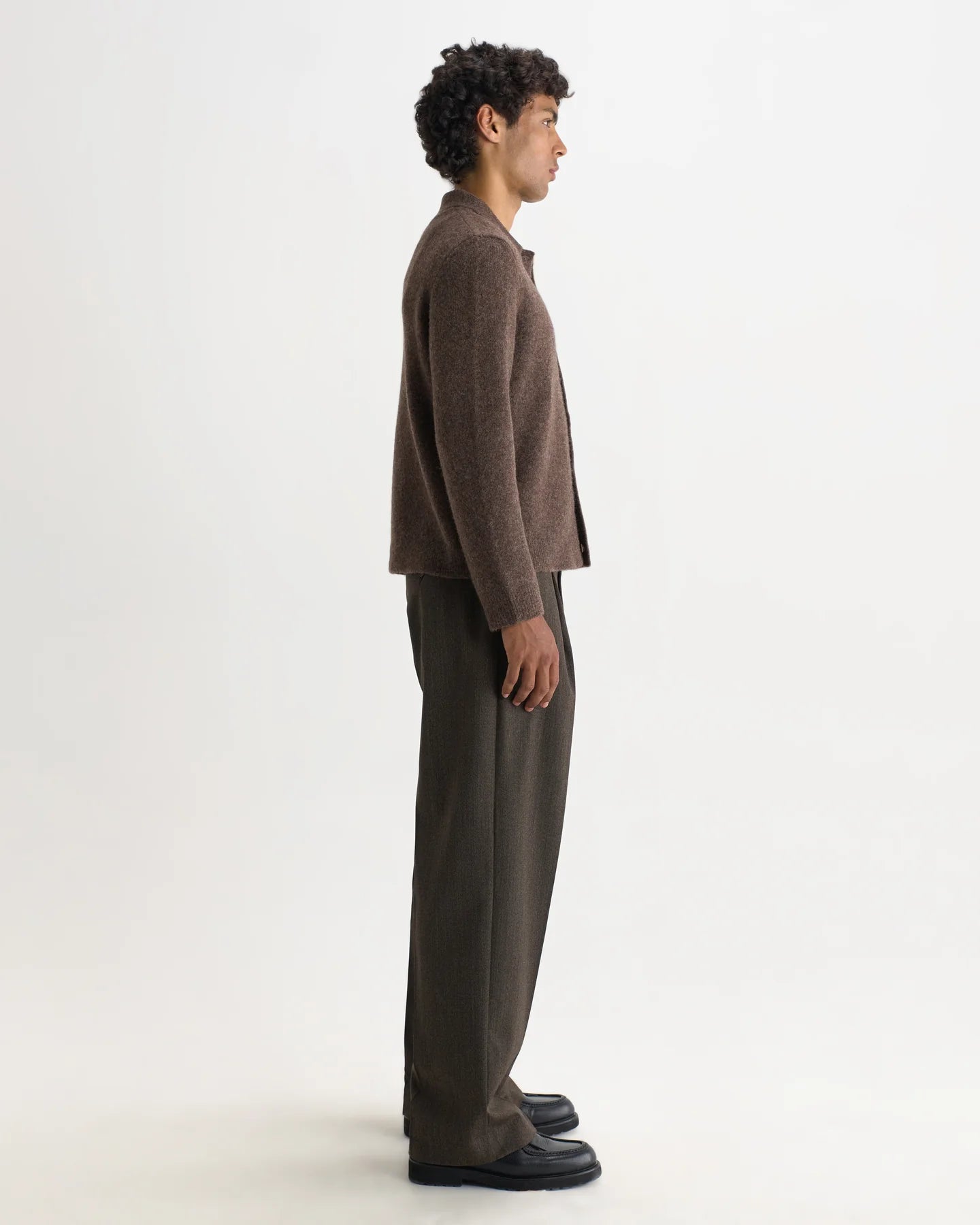 Wax London Tristan - Chocolate Brown Fluffy Long-Sleeve Knitted Polo