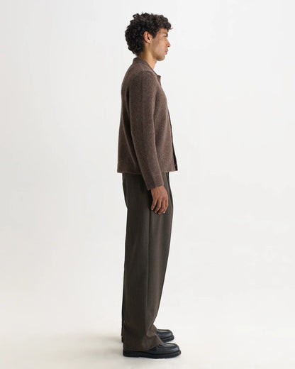 Wax London Tristan - Chocolate Brown Fluffy Long-Sleeve Knitted Polo