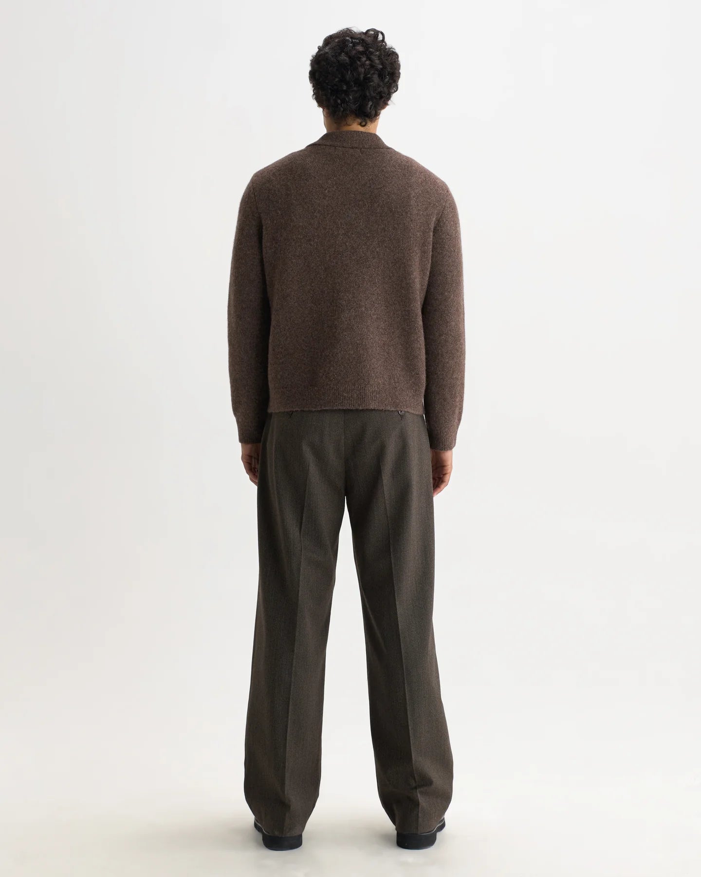 Wax London Tristan - Chocolate Brown Fluffy Long-Sleeve Knitted Polo
