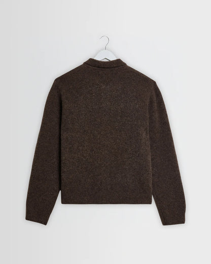 Wax London Tristan - Chocolate Brown Fluffy Long-Sleeve Knitted Polo