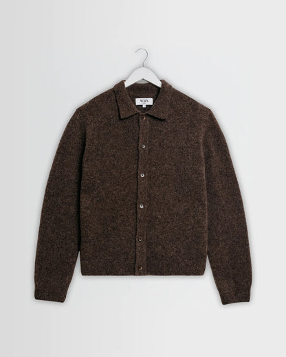 Wax London Tristan - Chocolate Brown Fluffy Long-Sleeve Knitted Polo