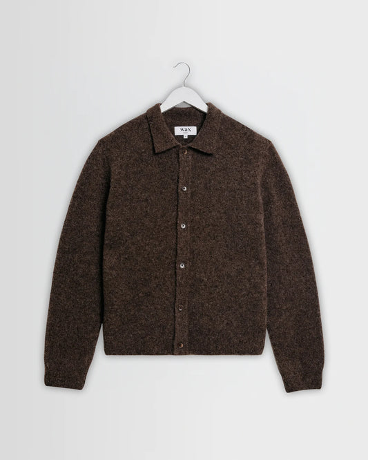Wax London Tristan - Chocolate Brown Fluffy Long-Sleeve Knitted Polo