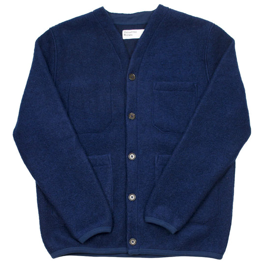 Universal Works Cardigan in Indigo Wool Fleece