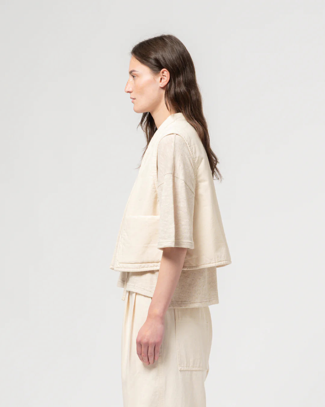 Girls of Dust Cork Cropped Padded Vest - Ecru