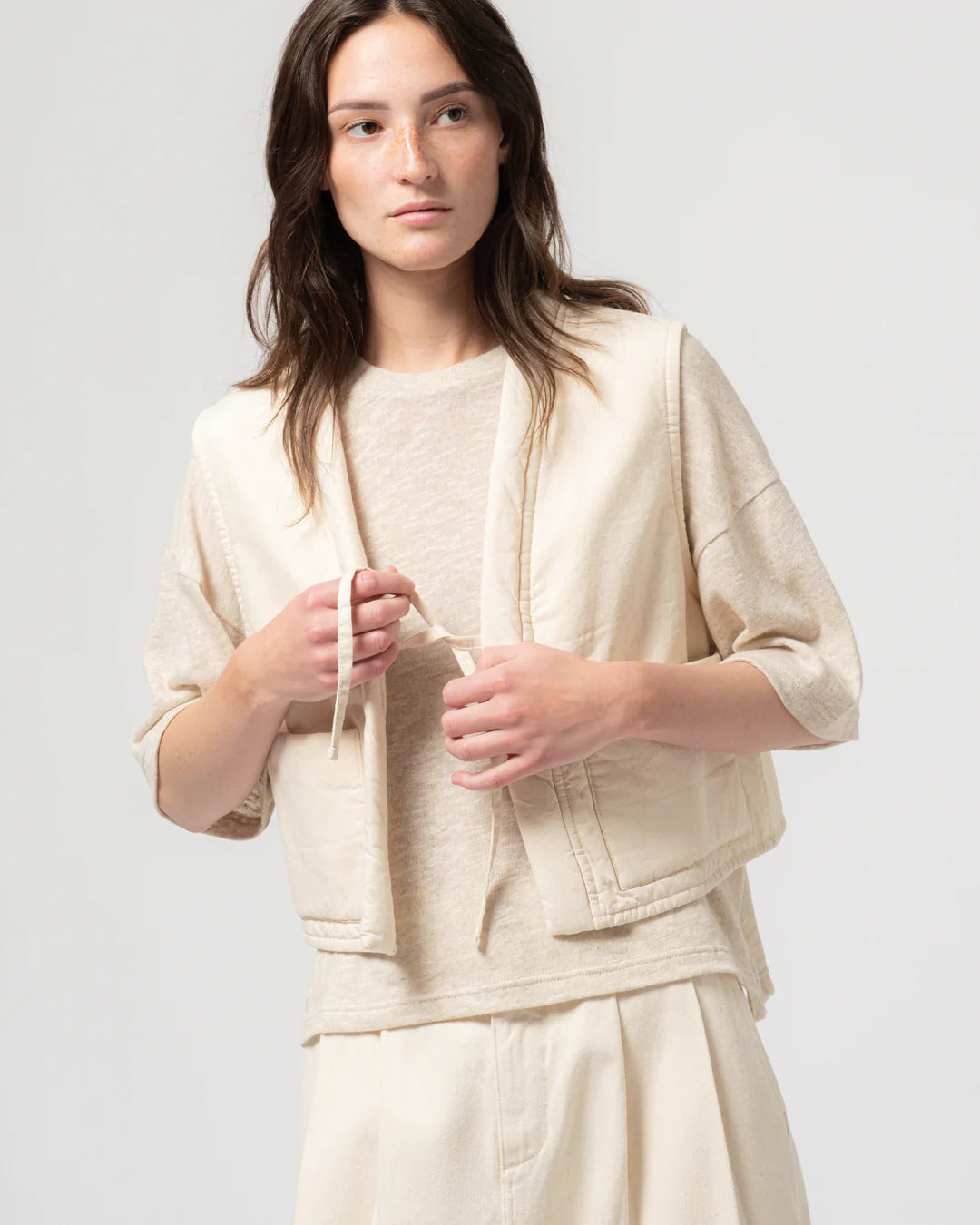 Girls of Dust Cork Cropped Padded Vest - Ecru