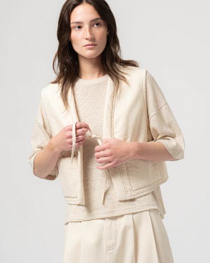 Girls of Dust Cork Cropped Padded Vest - Ecru