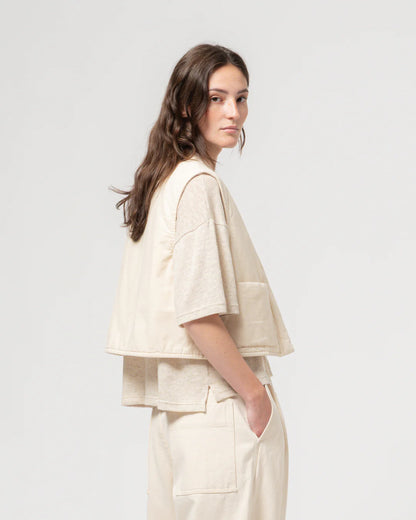Girls of Dust Cork Cropped Padded Vest - Ecru