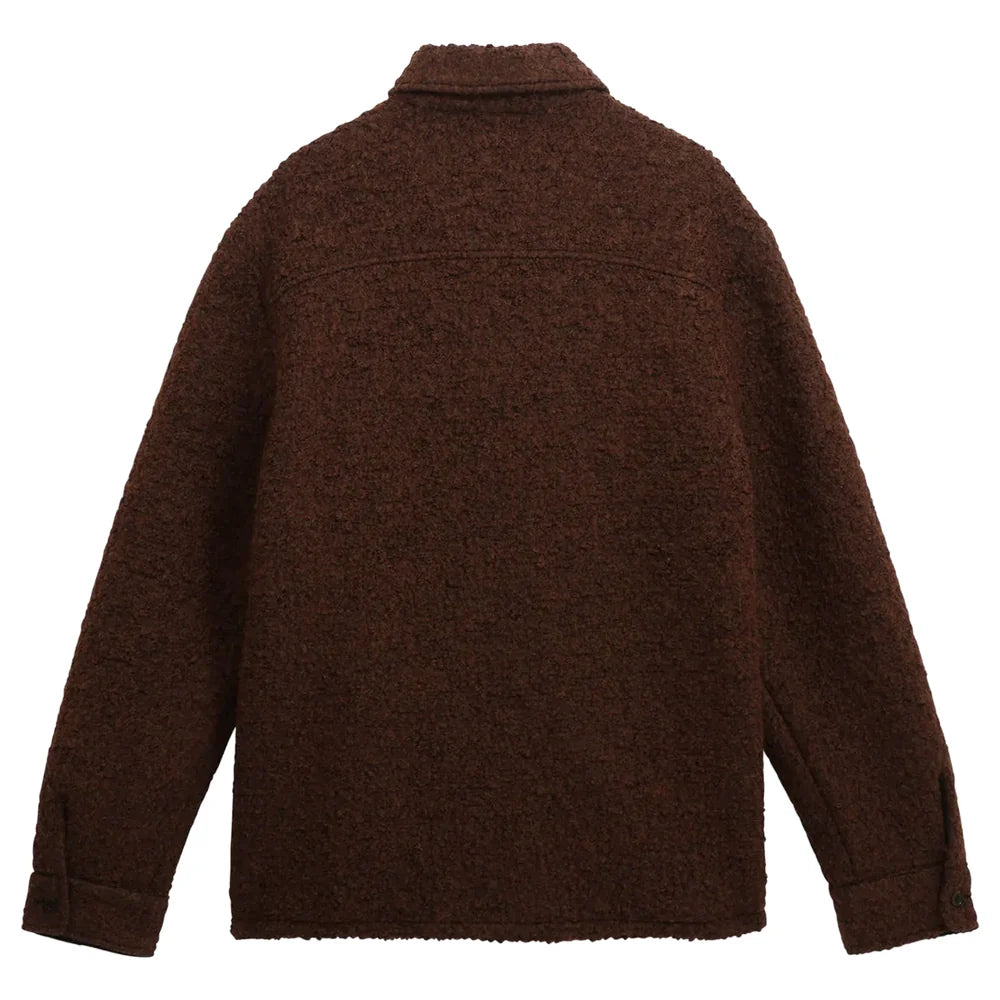 Wax London Mount - Dusty Brown Reversible Boucle Wool Overshirt
